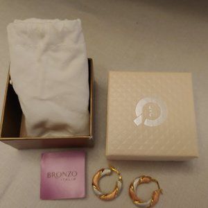 BRONZO ITALIA TRI-COLOR HOOP EARRINGS GOLD BRONZE SILVER BOX COA DUST BAG ITALY